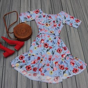 Jacqueline De Yong Blue Floral High Low Dress